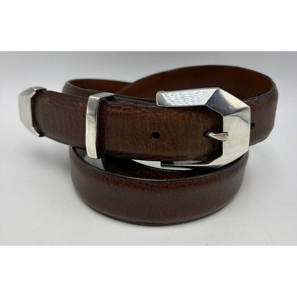 Pat Areias Belt Mens Sterling Silver 925 Buckle 36-38 Genuine Calfskin Made USA